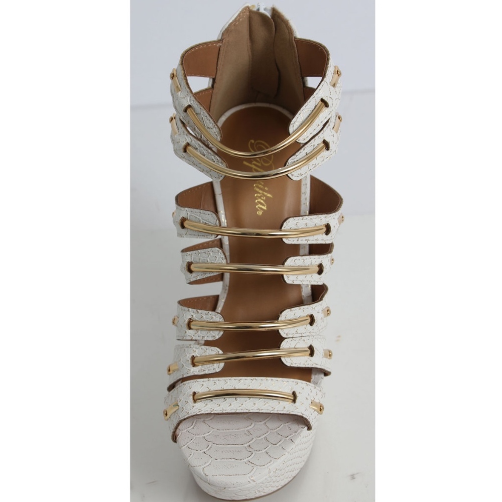 Gluten Off White Faux Leather Snake Print Wedge - Picture 3 of 6